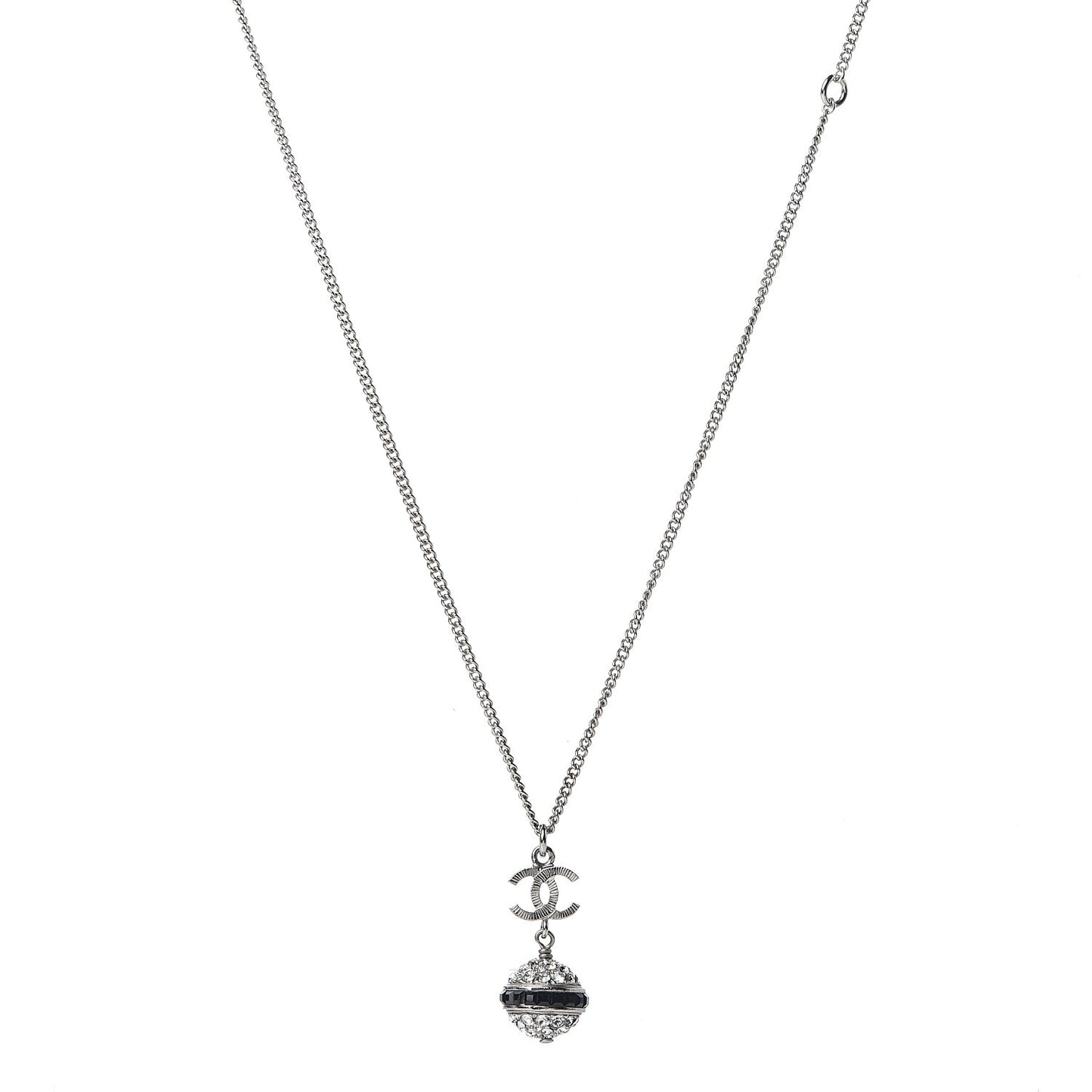 Crystal CC Drop Pendant Necklace Silver