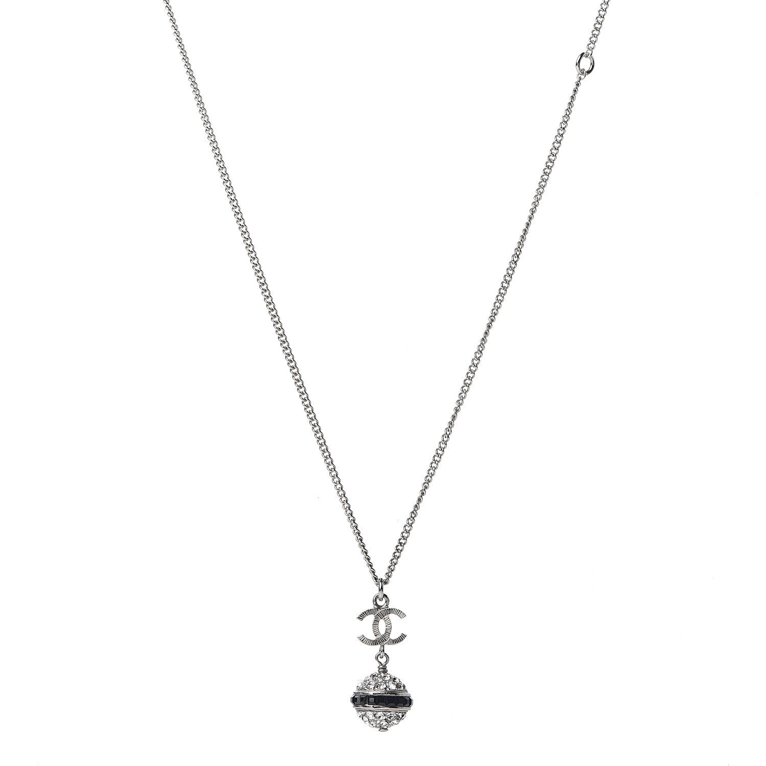 Chanel Crystal CC Drop Pendant Necklace Silver 1 of 3