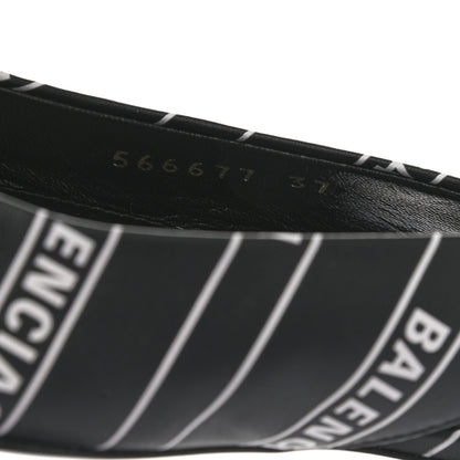 Balenciaga Calfskin Diagonal Allover Logo Print BB Knife Pointy Toe Slingback Flats 37 Black White 8 of 9