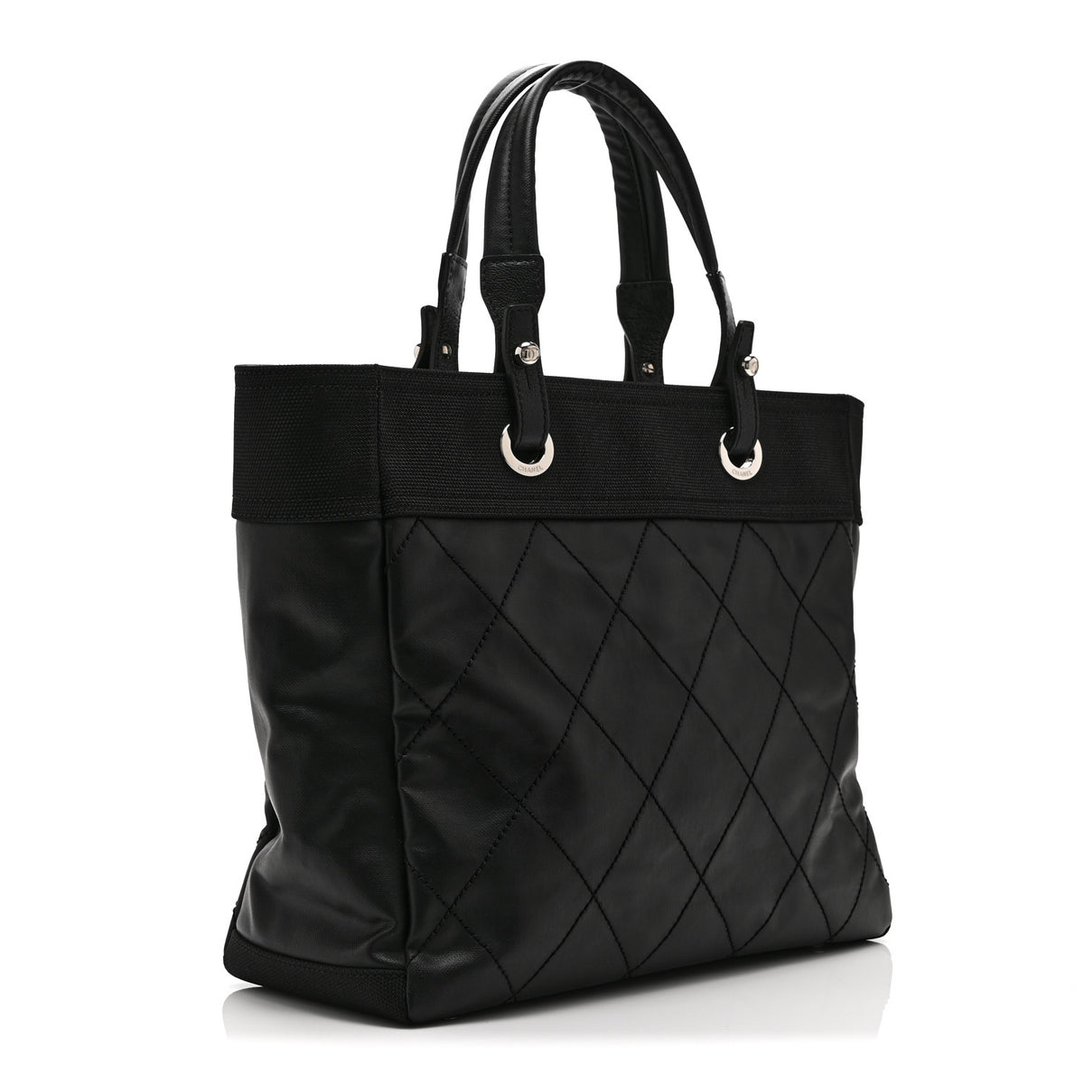 Coated Canvas Quilted Large Paris Biarritz Tote Black