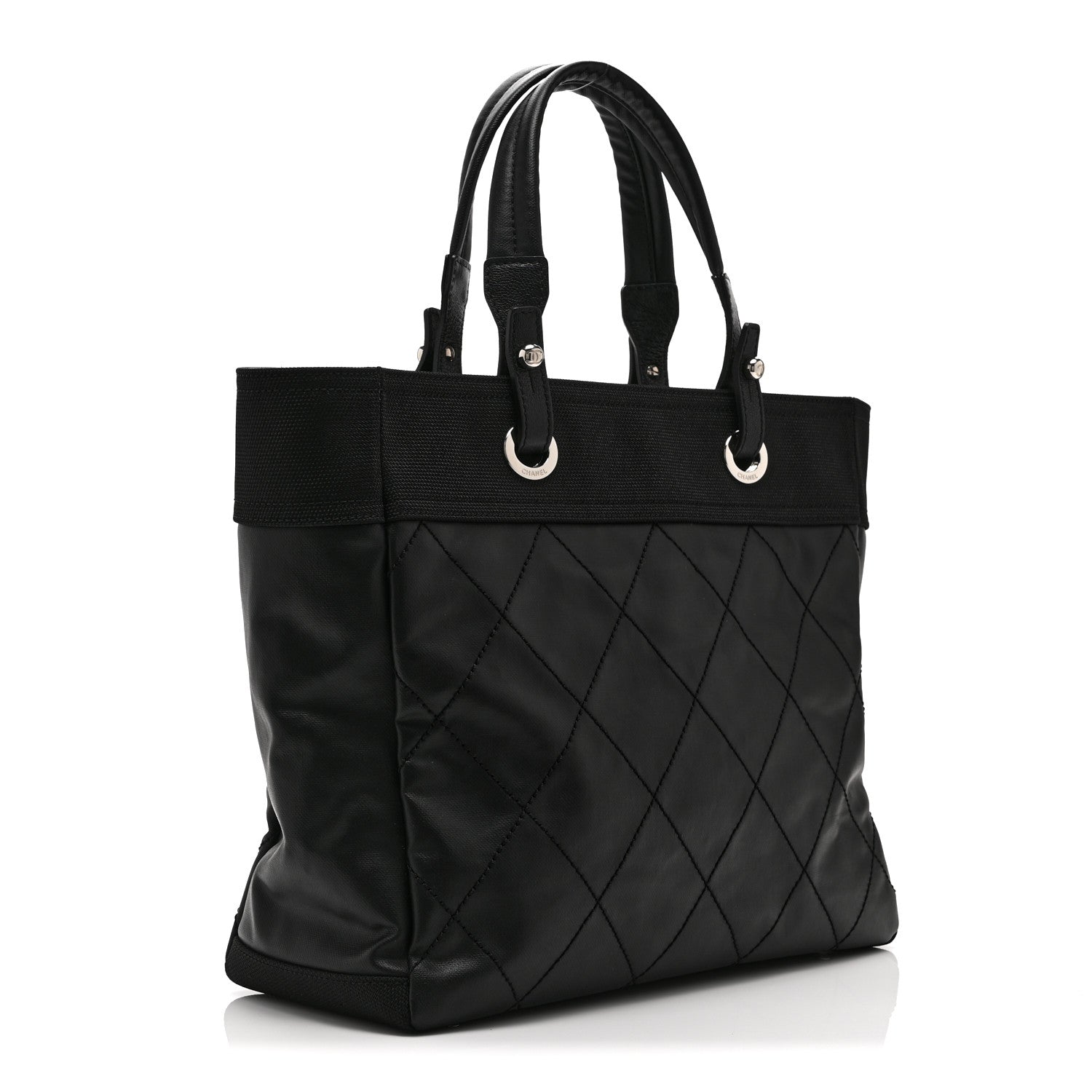 Chanel Coated Canvas Quilted Large Paris Biarritz Tote Black 4 of 11