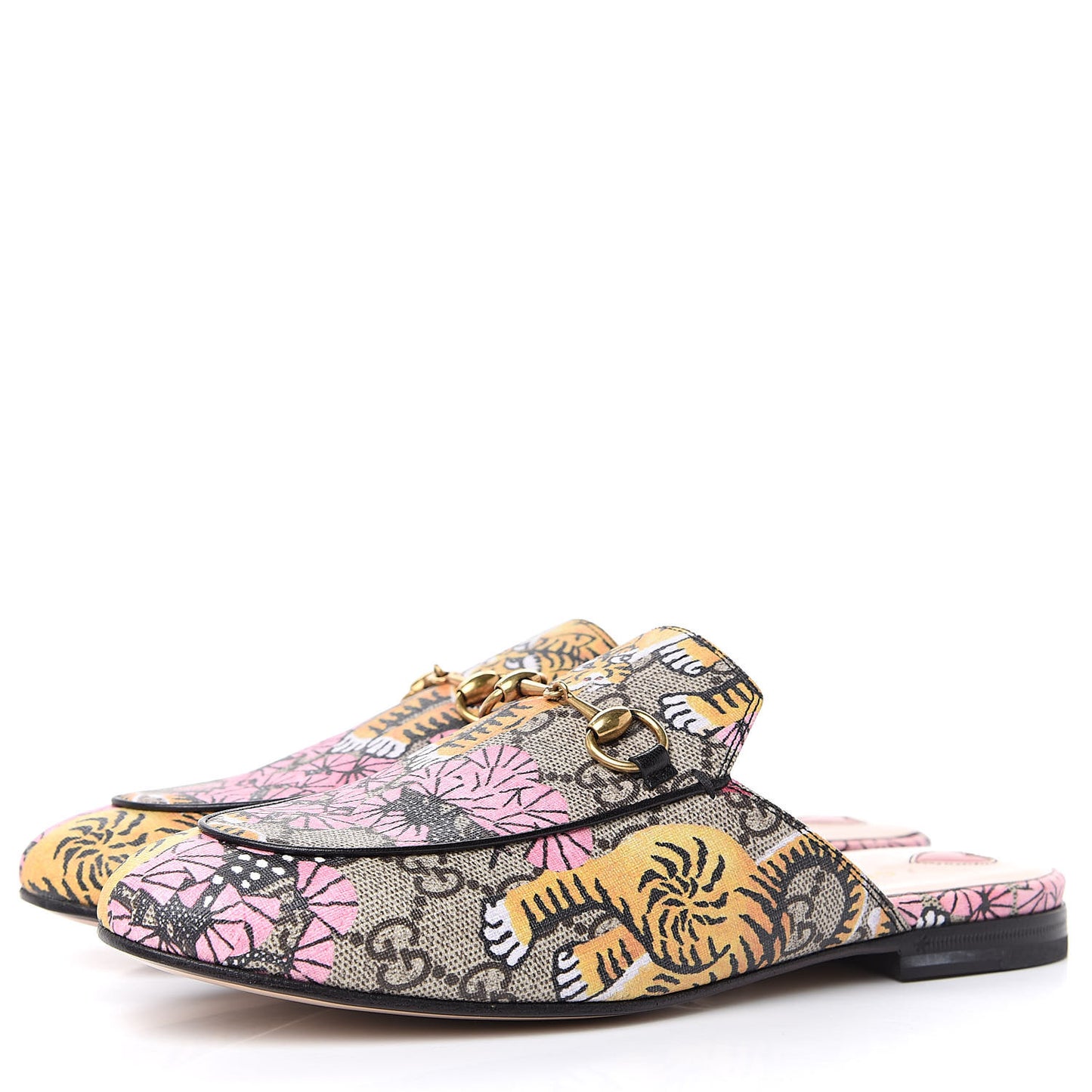 GG Supreme Monogram Bengal Womens Princetown Slippers 37 Beige Crop Pink