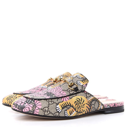 Gucci GG Supreme Monogram Bengal Womens Princetown Slippers 37 Beige Crop Pink 3 of 9