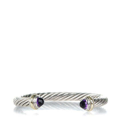 David Yurman Sterling Silver 14K Yellow Gold Amethyst 7mm Cable Classics Bracelet 1 of 4