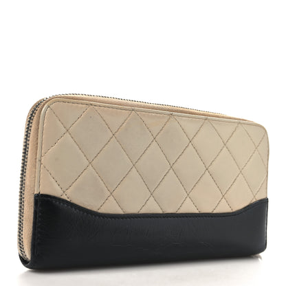 Chanel Aged Calfskin Quilted Large Gabrielle Zip Around Wallet Beige Black 3 of 12