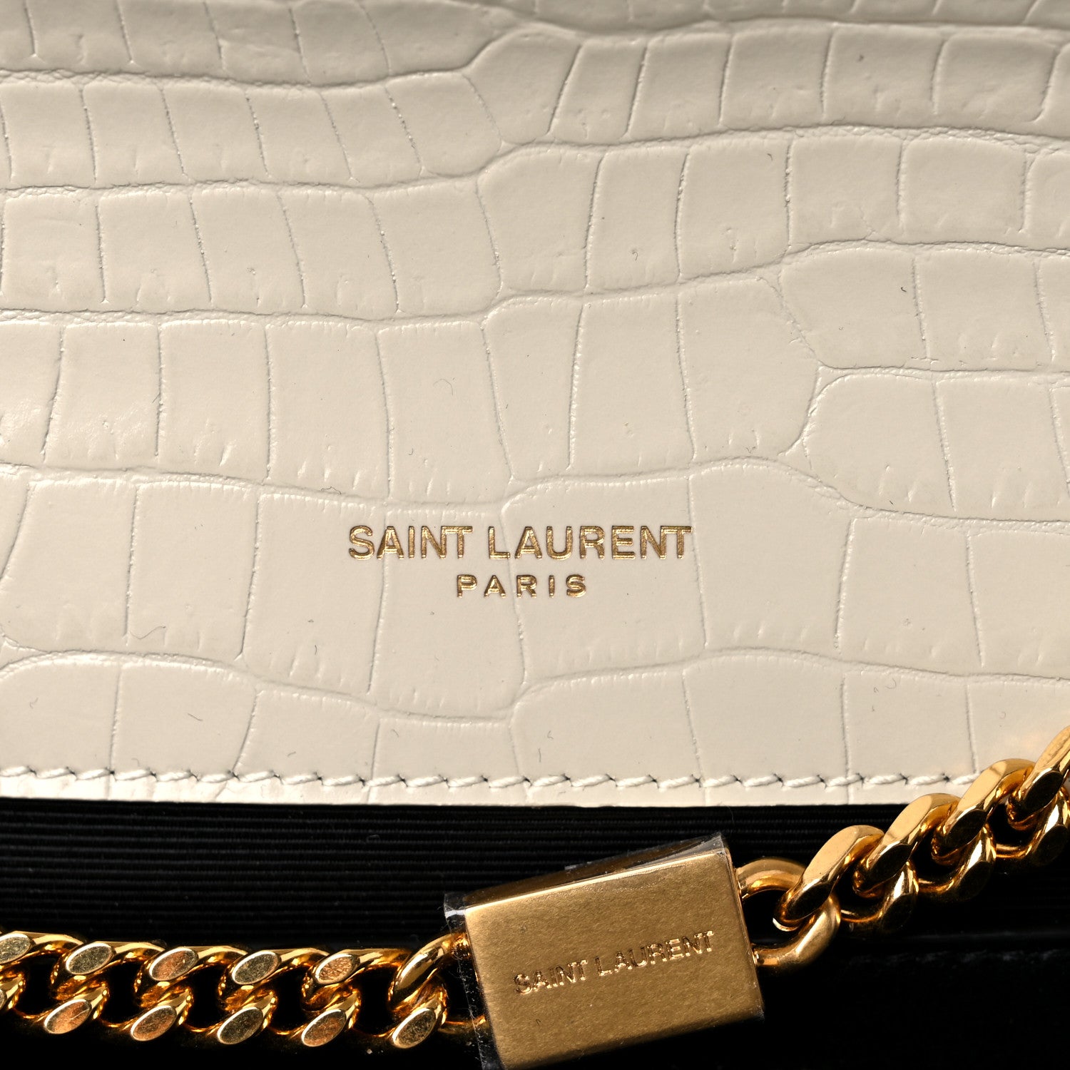Saint Laurent Calfskin Crocodile Embossed Medium Classic Monogram Kate Tassel Satchel Crema Soft 5 of 8