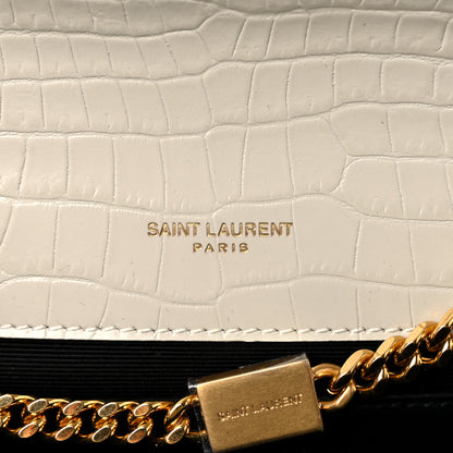 Saint Laurent Calfskin Crocodile Embossed Medium Classic Monogram Kate Tassel Satchel Crema Soft 5 of 8