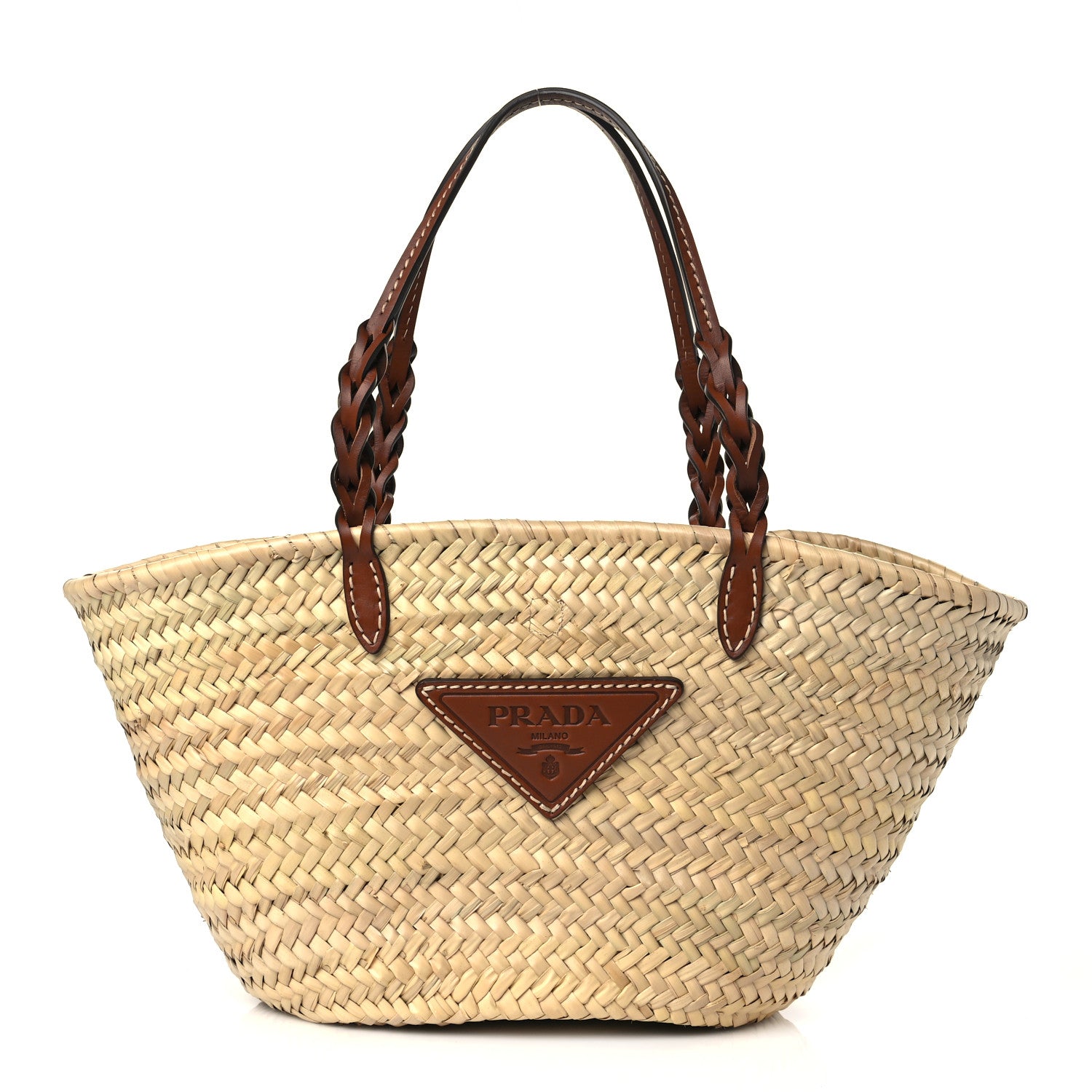Prada Palmitto Vitello Woven Braided Large Basket Tote Bag Naturale Cognac 1 of 9
