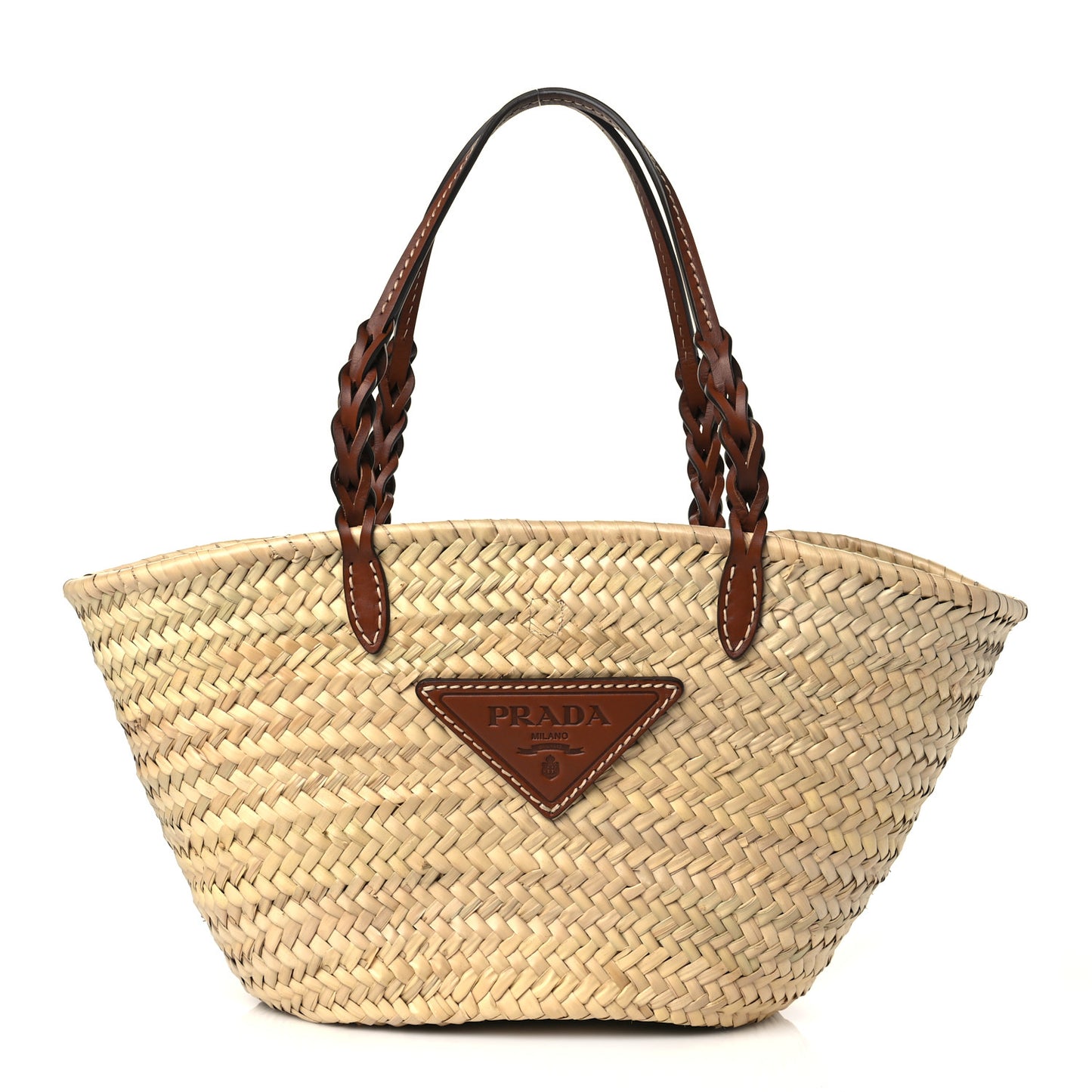 Palmitto Vitello Woven Braided Large Basket Tote Bag Naturale Cognac
