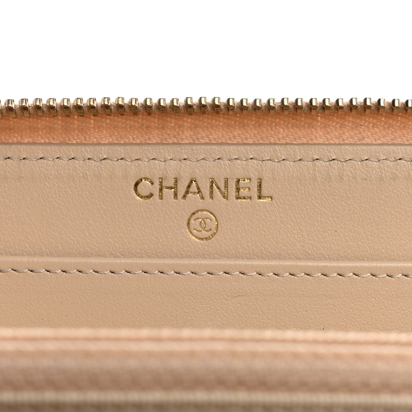 Shiny Goatskin Quilted 19 Long Zipped Around Wallet Beige