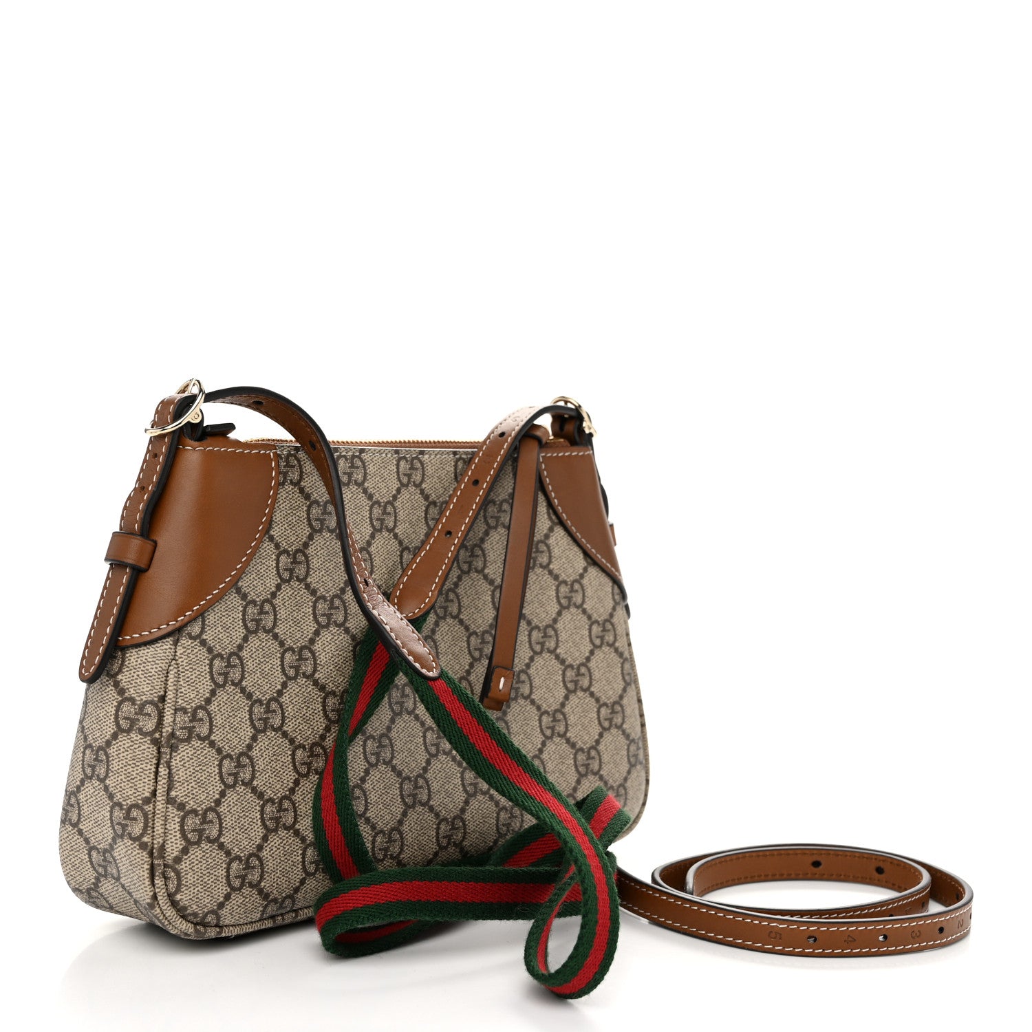 Gucci GG Supreme Monogram Textured Calfskin Small Emblem Shoulder Bag Beige Dark Brown 3 of 10