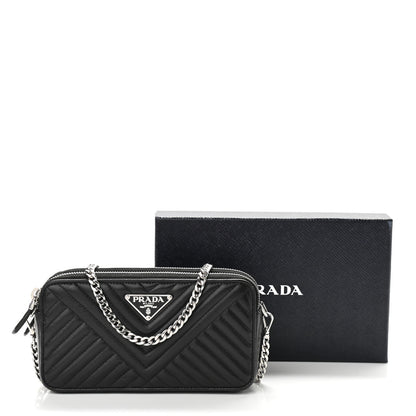 Prada Nappa Impunture Diagramme Mini Double Zip Chain Crossbody Bag Black 14 of 14