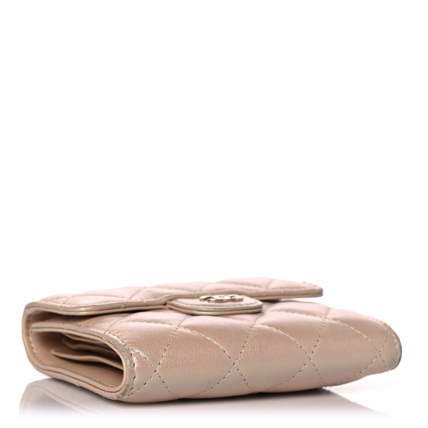 Chanel Iridescent Calfskin Quilted Compact Flap Wallet Beige 4 of 11