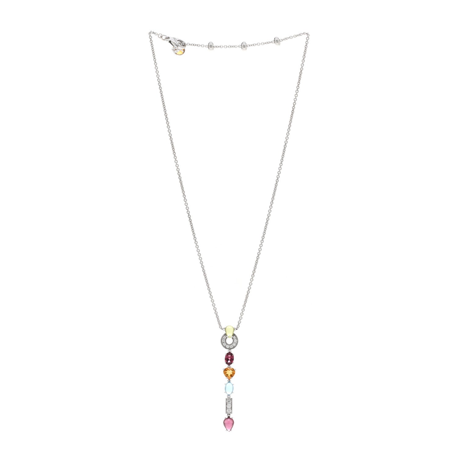 Bulgari 18K White Gold Diamond Multi-Gemstone Allegra Drop Pendant Necklace 3 of 4