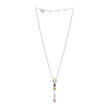 Bulgari 18K White Gold Diamond Multi-Gemstone Allegra Drop Pendant Necklace 3 of 4