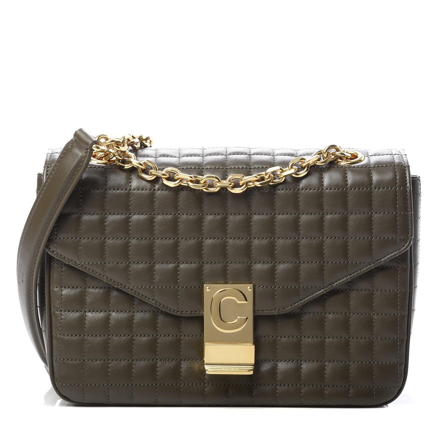 Celine Calfskin Quilted Medium C Bag Khaki 1 of 11