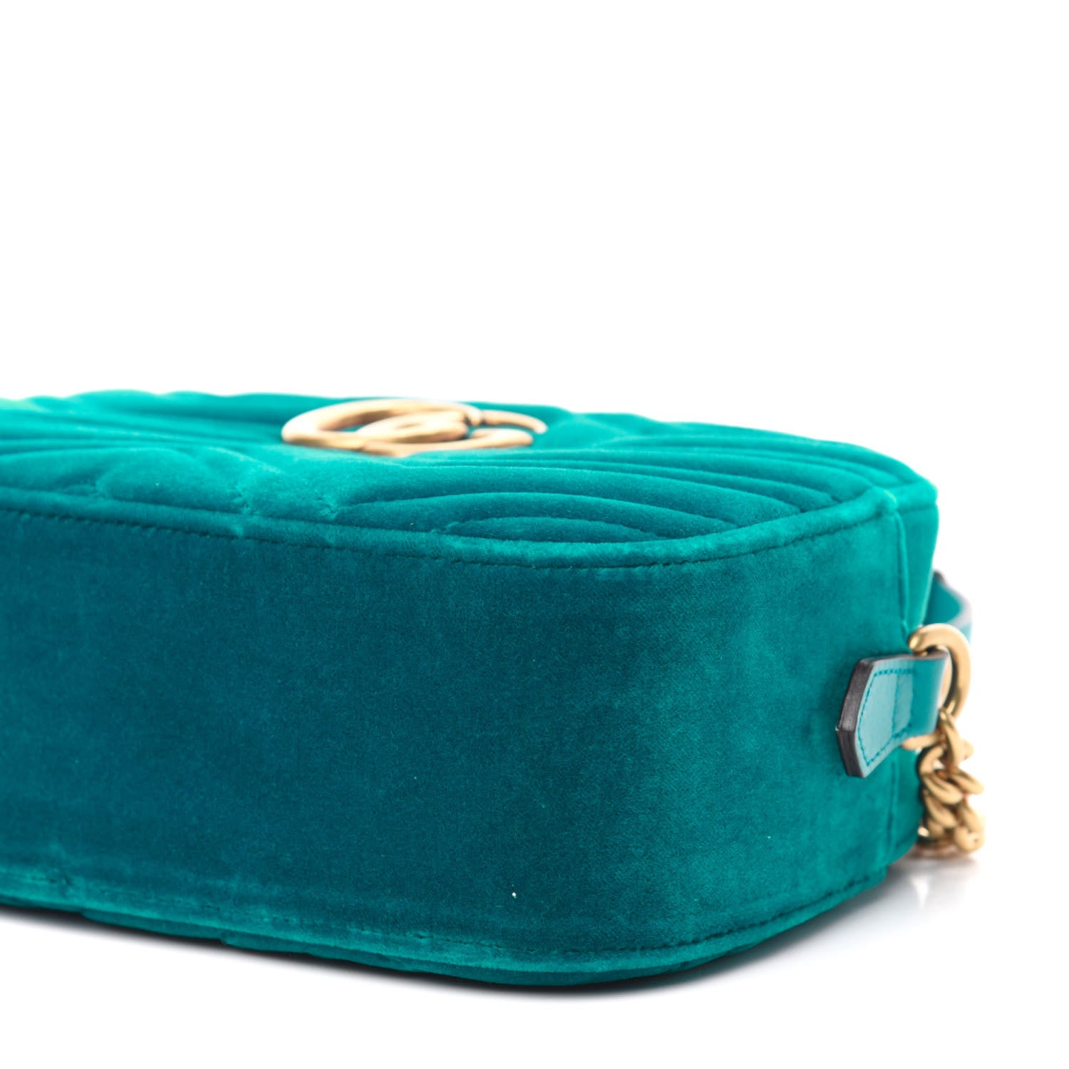 Gucci Velvet Matelasse Small GG Marmont Chain Shoulder Bag Pavone Cyan 7 of 11