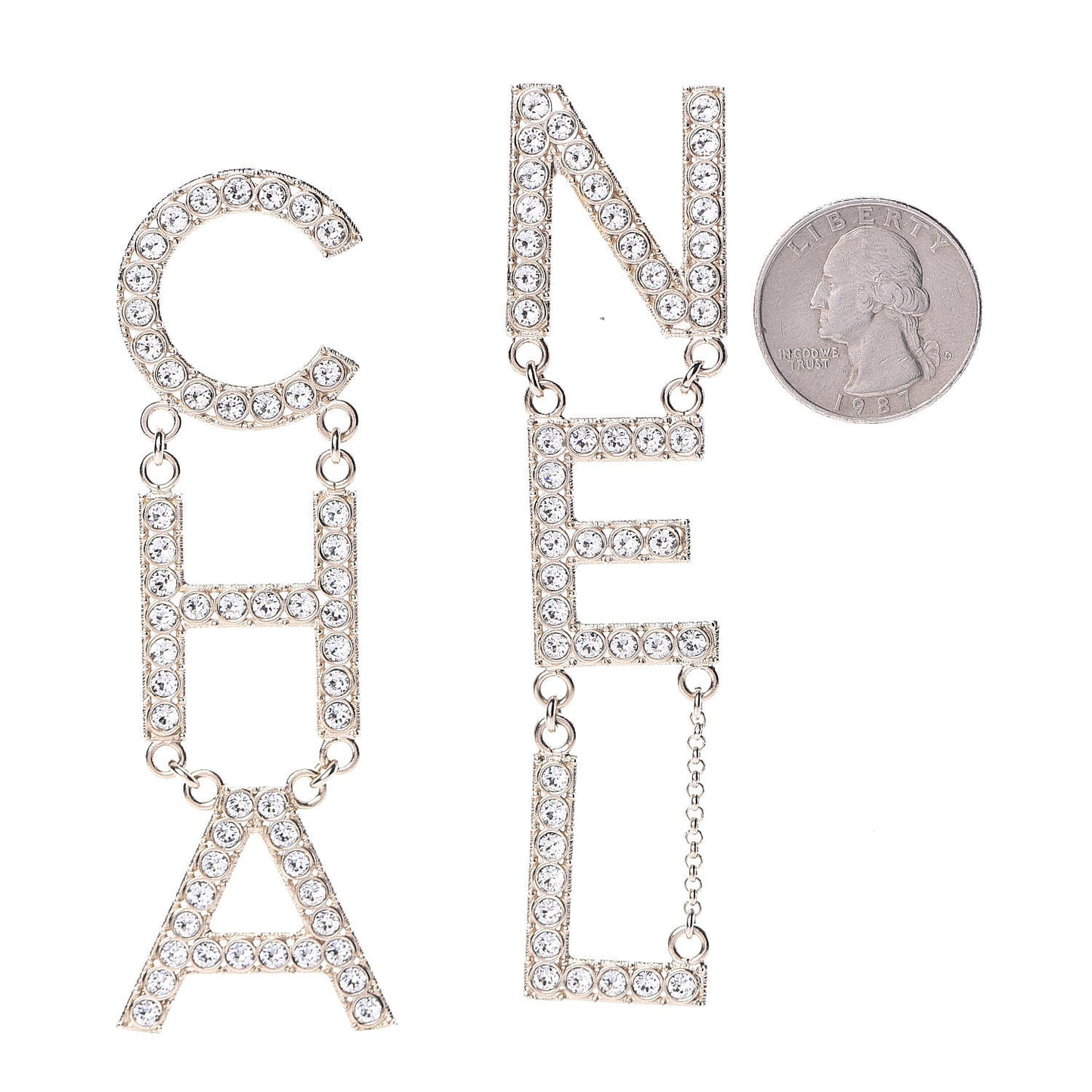 Crystal Cha-Nel Logo Drop Earrings Gold