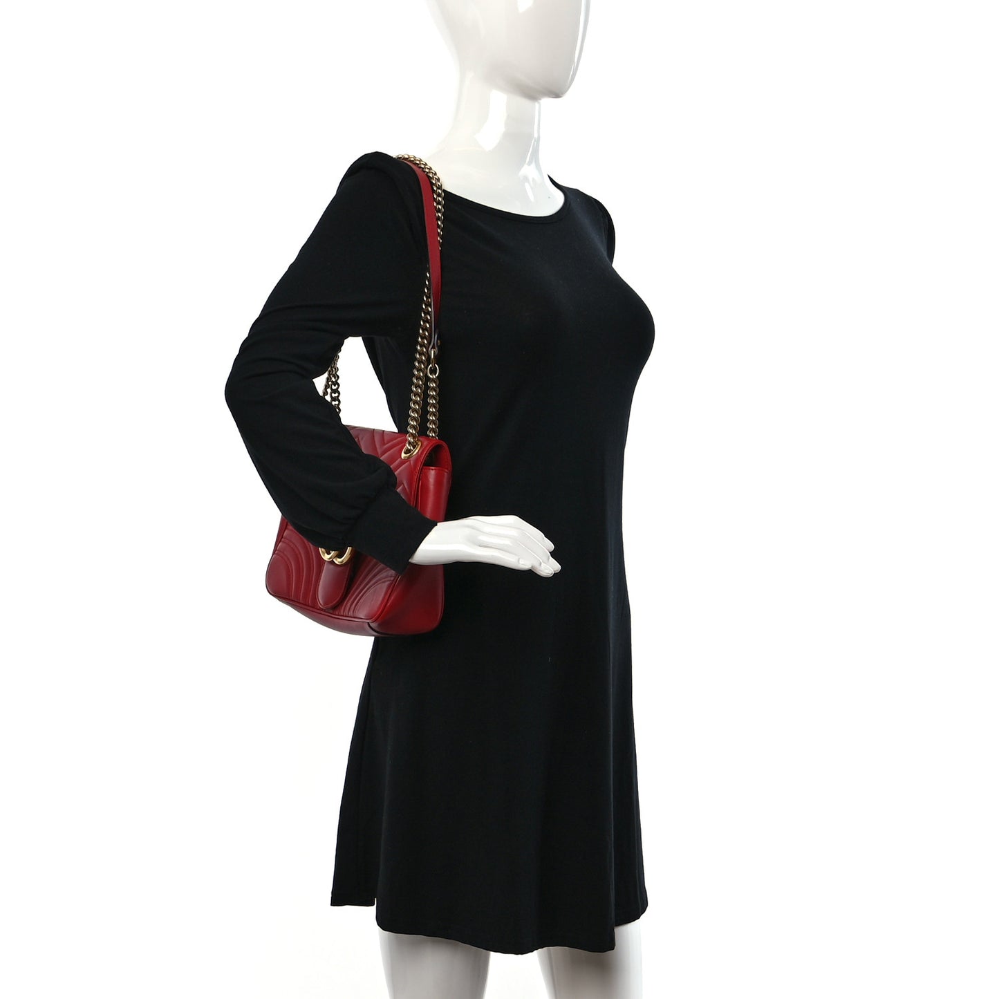 Calfskin Matelasse Medium GG Marmont Shoulder Bag Hibiscus Red