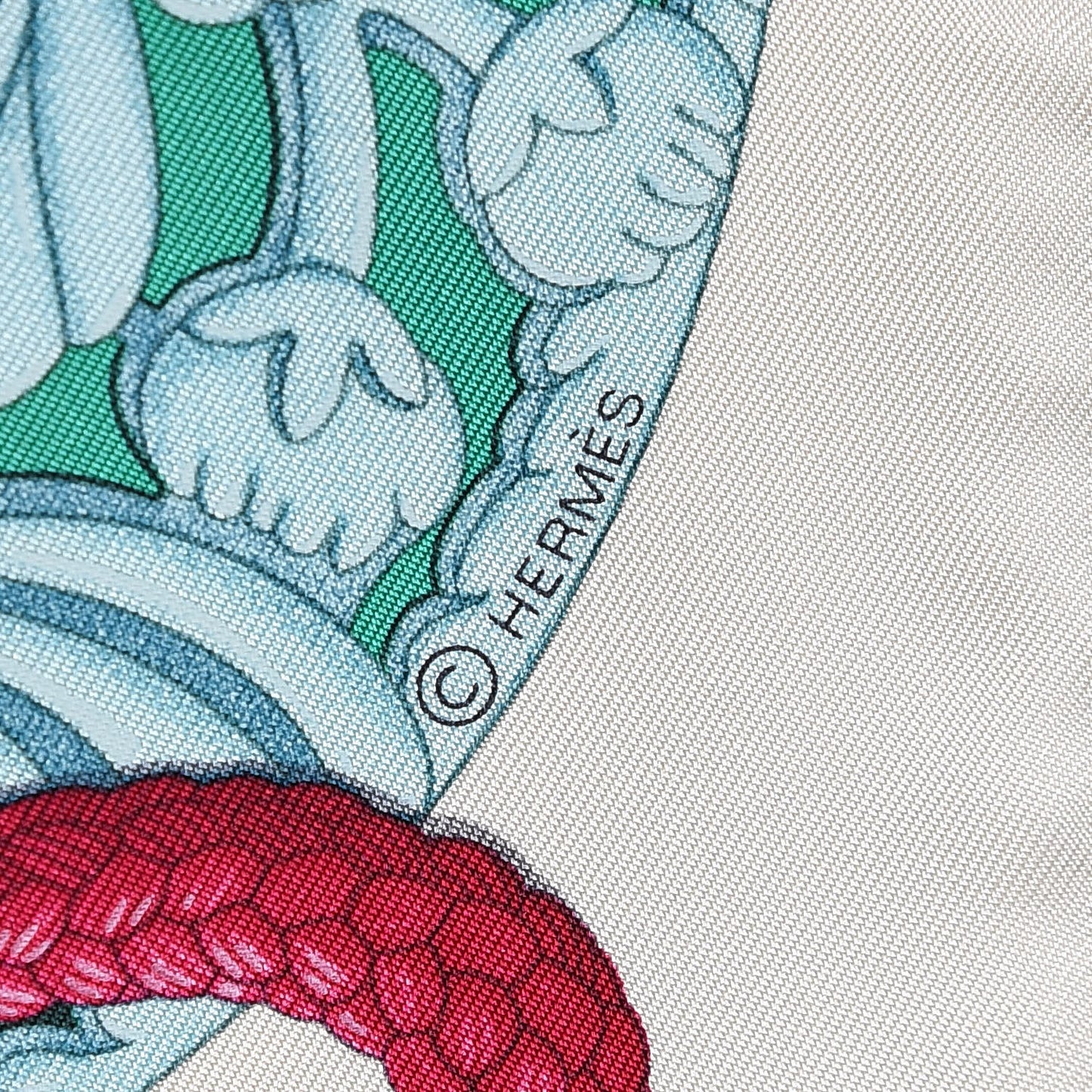 Silk Parures de Samourais Scarf 90 Creme Aqua Coral