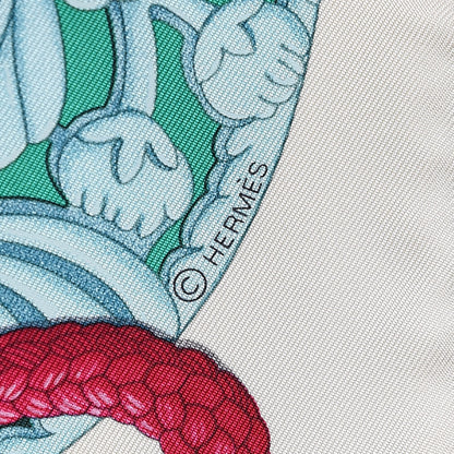 Hermes Silk Parures de Samourais Scarf 90 Creme Aqua Coral 5 of 6