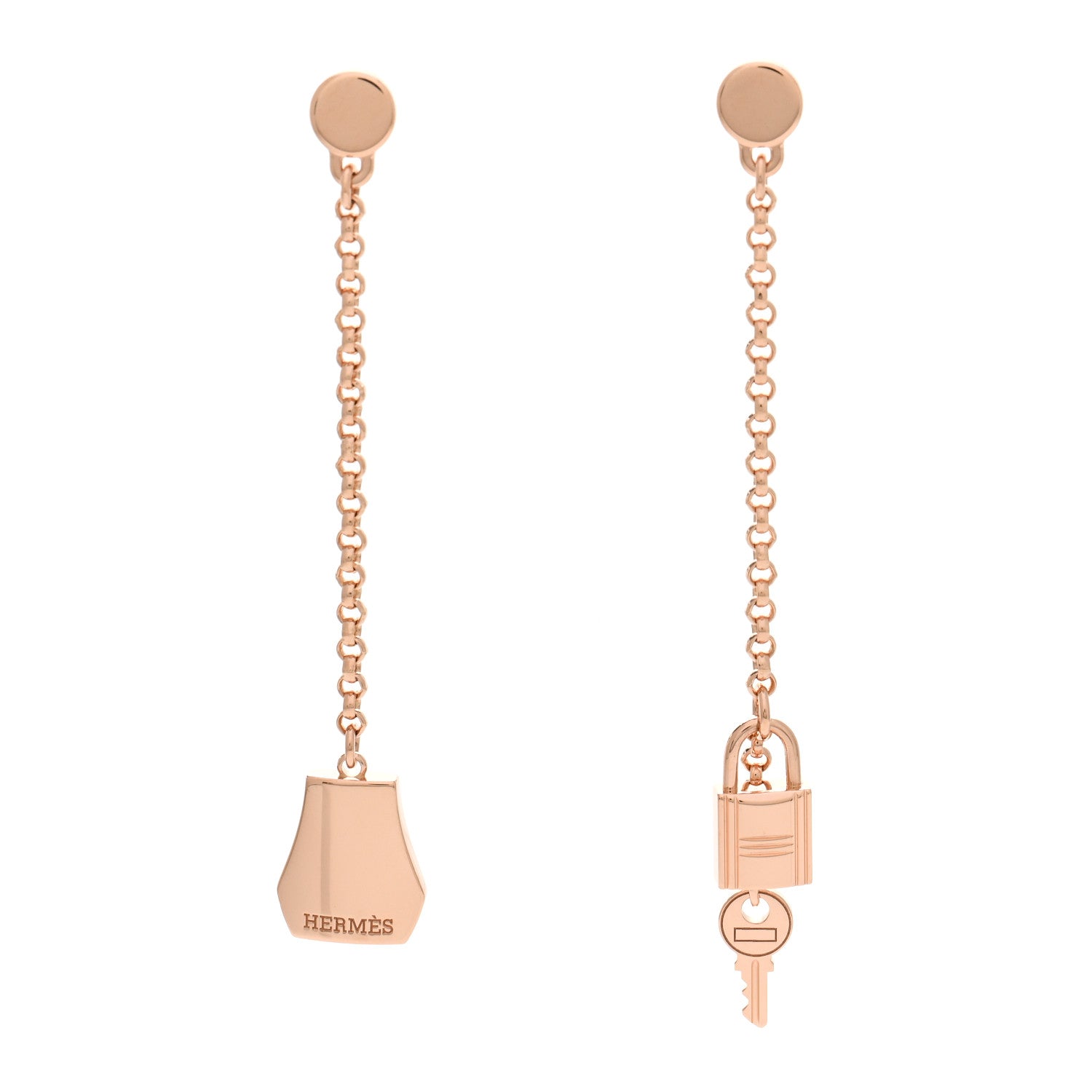 Hermes 18K Rose Gold Kelly Clochette Earrings 1 of 5