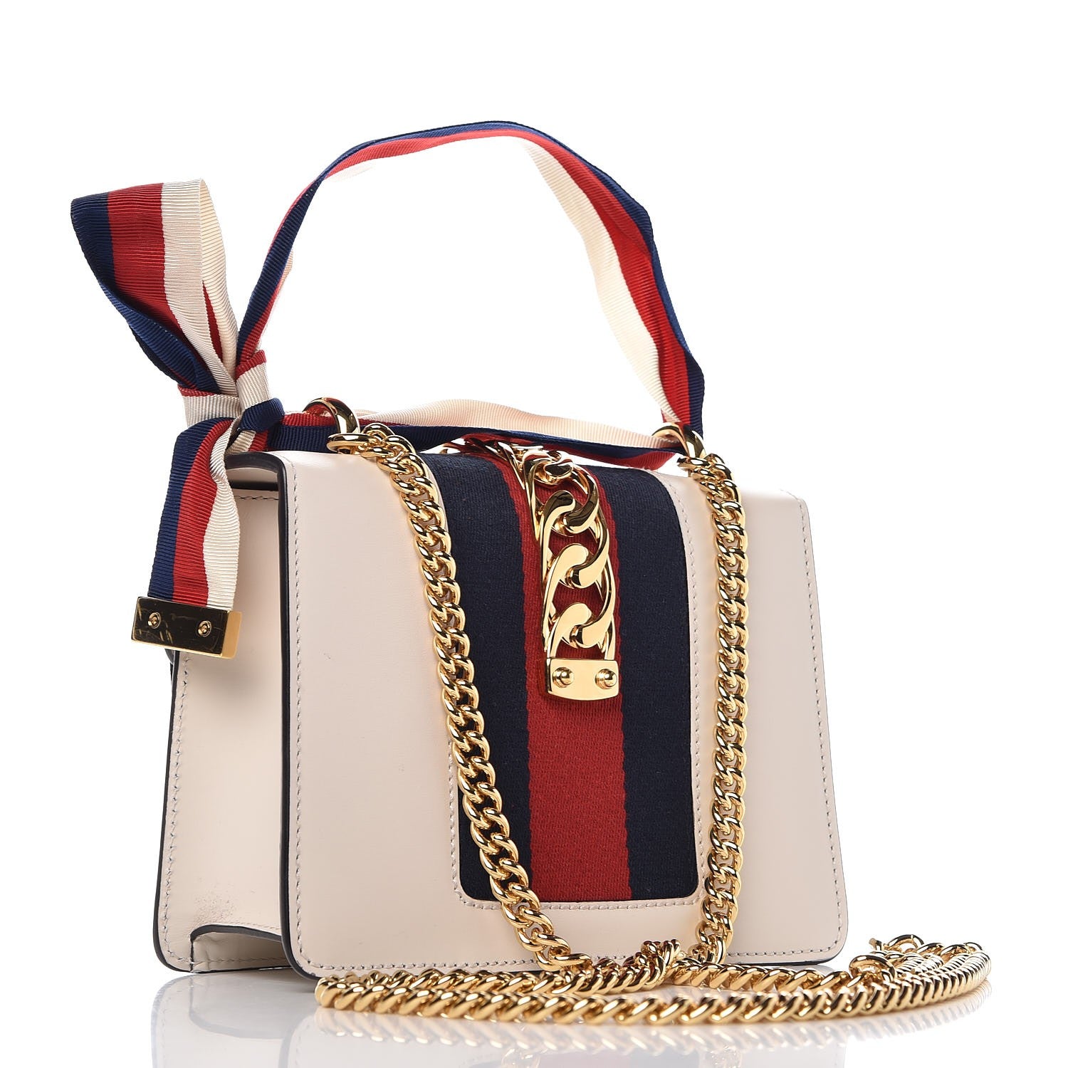 Gucci Calfskin Mini Sylvie Chain Shoulder Bag White 4 of 8