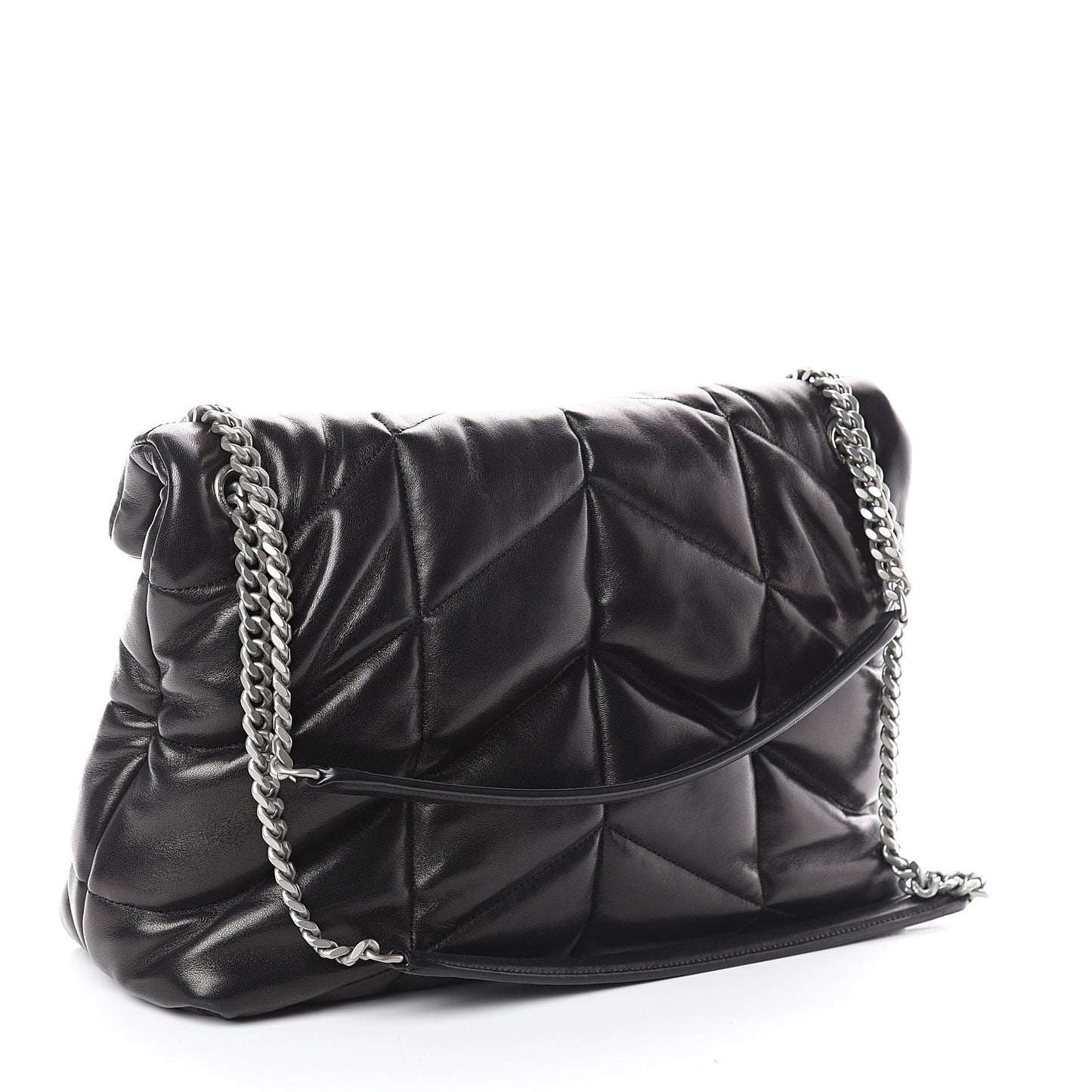 Lambskin Quilted Medium Loulou Puffer Monogram Chain Satchel Black
