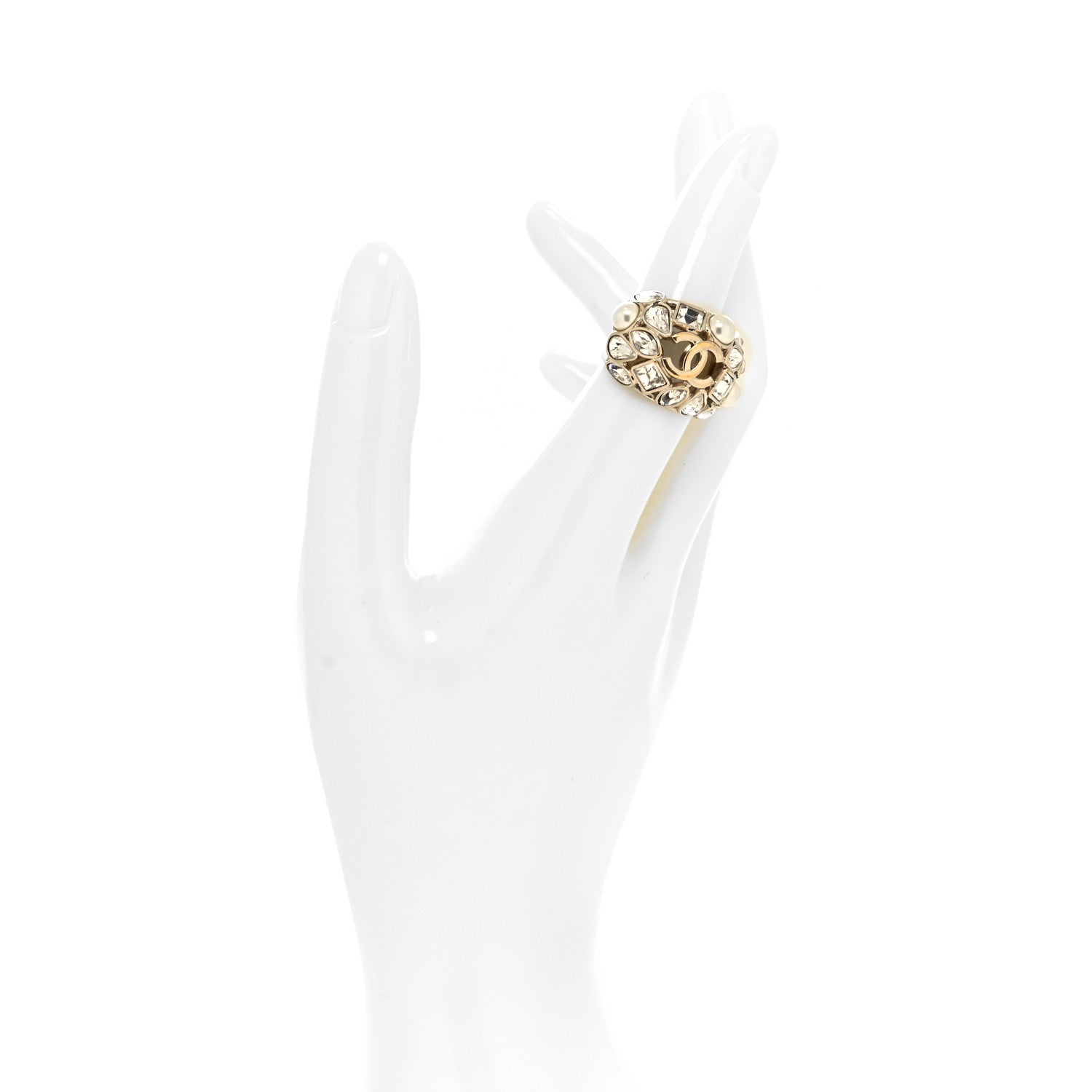 Chanel Crystal Pearl CC Ring 49/5 Gold 2 of 4