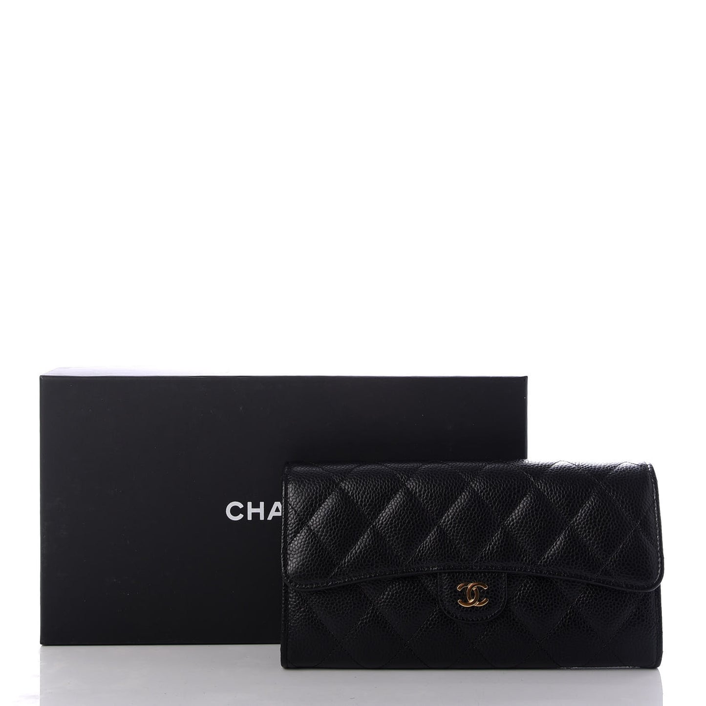 Caviar Quilted Large Gusset Flap Wallet Black