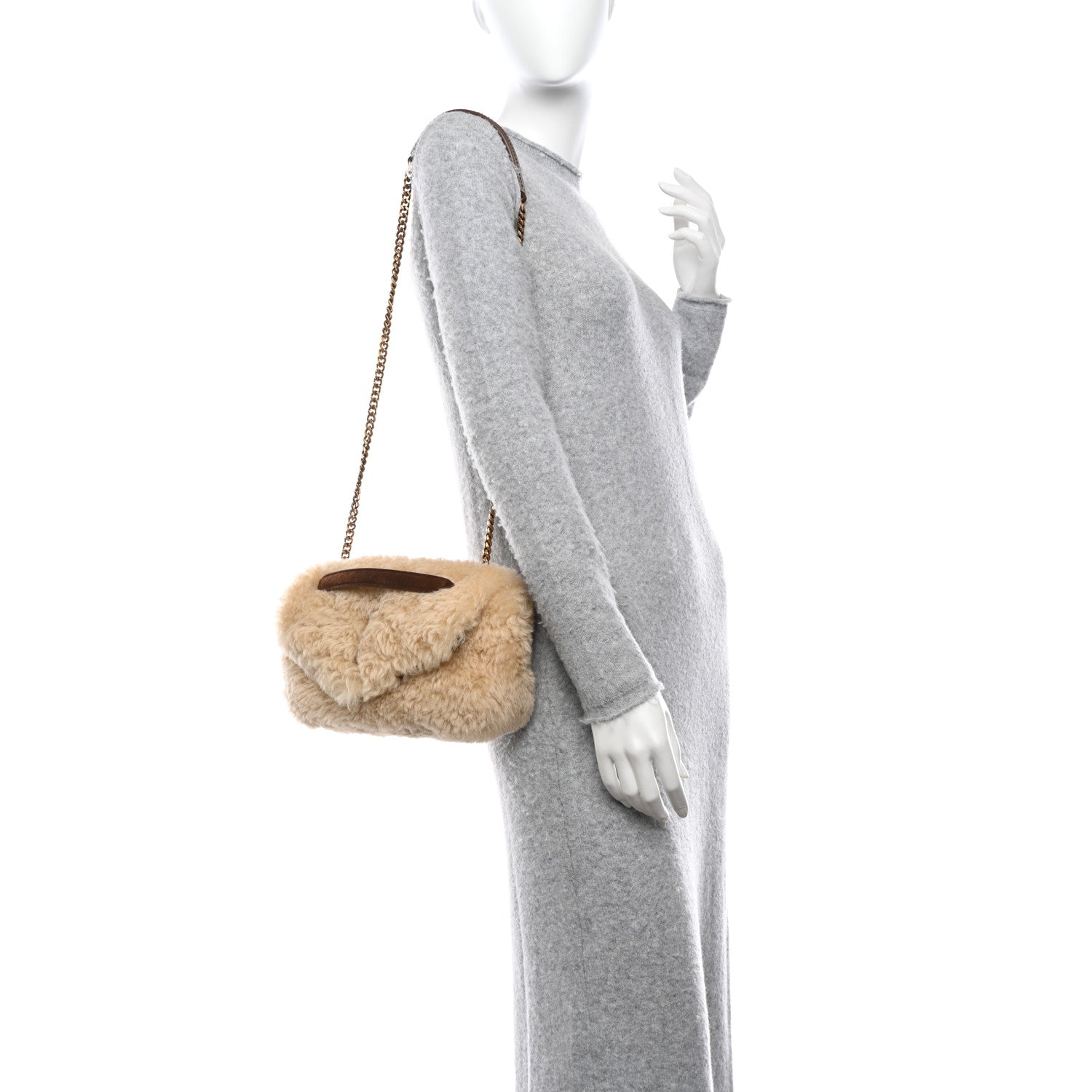 Saint Laurent Shearling Calypso Crossbody Crema Naturel Dark Cigar 2 of 11