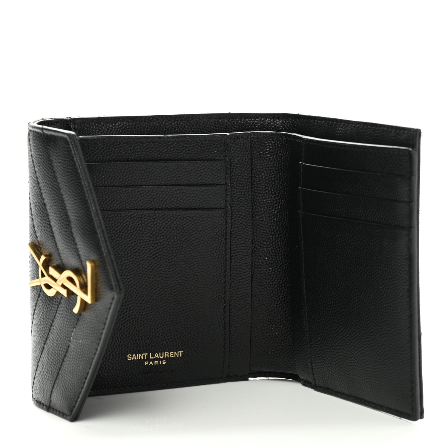 Saint Laurent Grain De Poudre Matelasse Chevron Monogram Compact Tri Fold Wallet Black 5 of 8