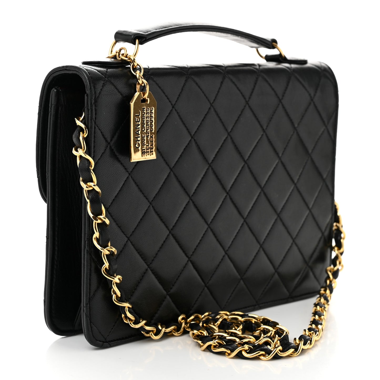 Lambskin Quilted Briefcase Satchel Black