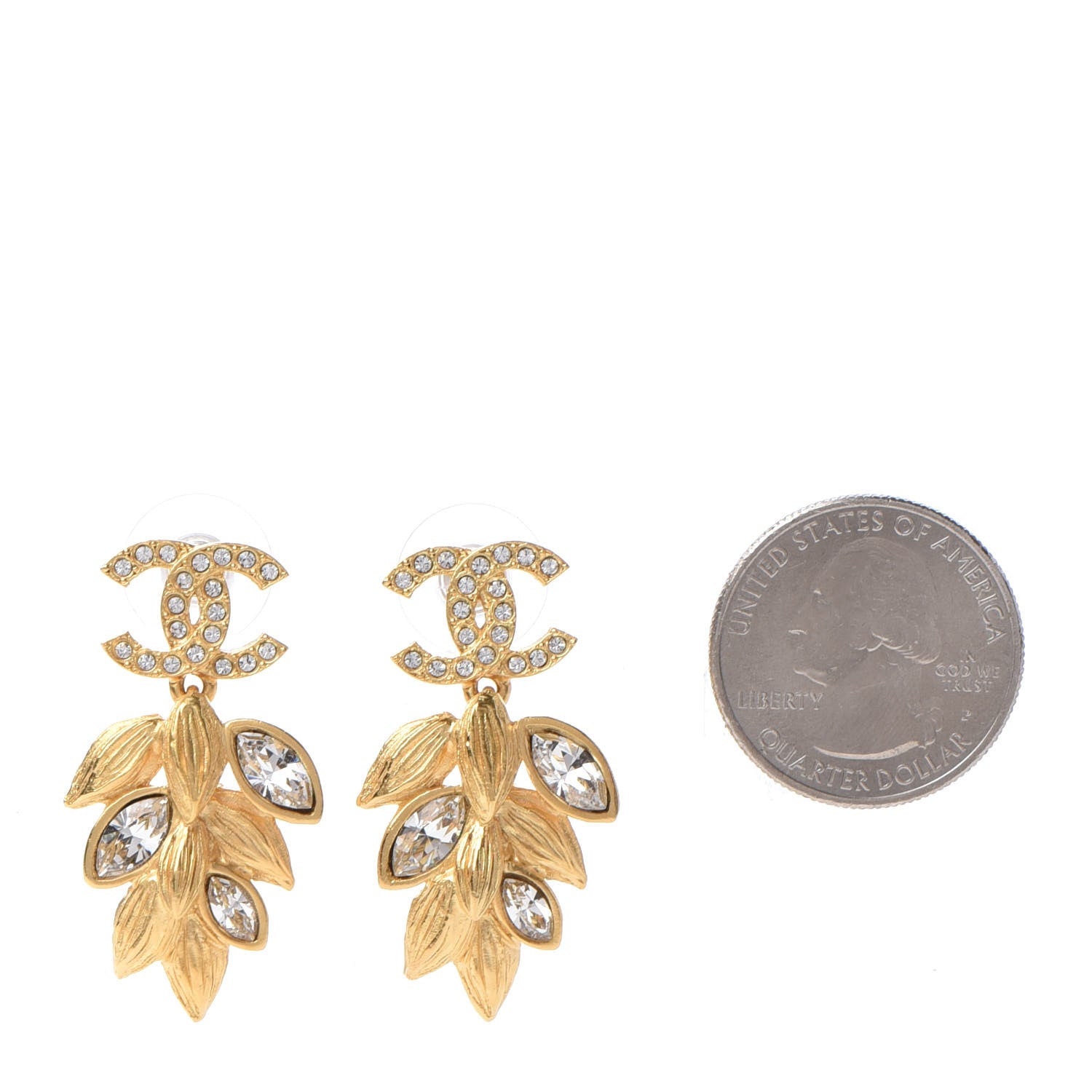 Chanel Crystal Sparkling Wheat CC Earrings Gold 2 of 5