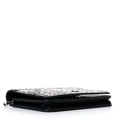 Chanel Lambskin Camellia Embossed Wallet on Chain WOC Black 4 of 14
