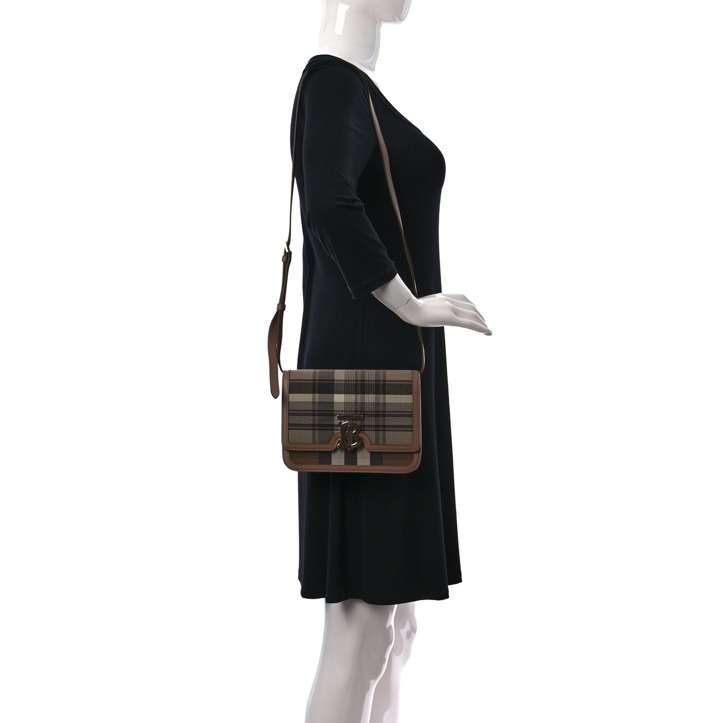 Calfskin Tartan Print Small TB Bag Light Fawn
