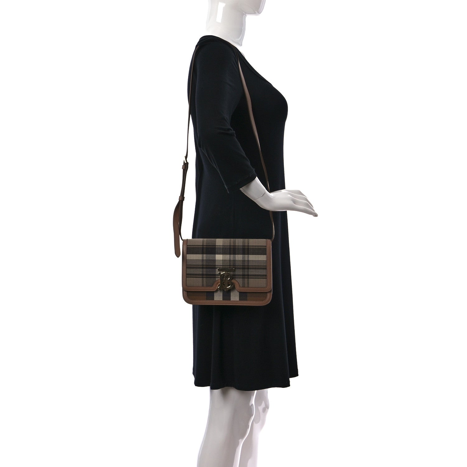 Burberry Calfskin Tartan Print Small TB Bag Light Fawn 2 of 11