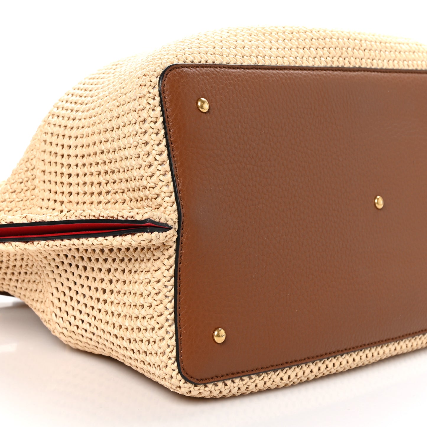 Raffia Grained Calfskin Medium Rockstud Vlogo Tote Naturale