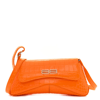 Balenciaga Shiny Super Supple Calfskin Crocodile Embossed Small XX Flap Stretch Bag Pop Orange 1 of 11