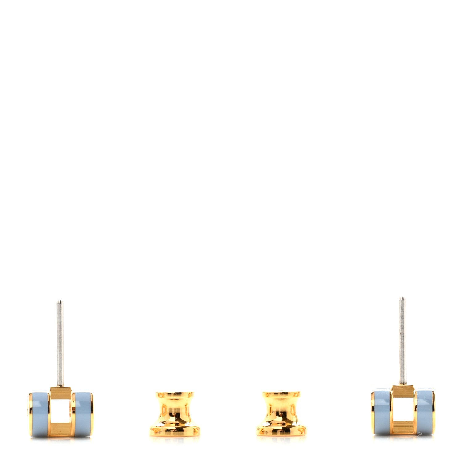 Hermes Gold Lacquered Mini Pop H Earrings Bleu Jean 3 of 5
