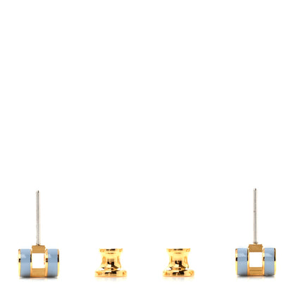 Hermes Gold Lacquered Mini Pop H Earrings Bleu Jean 3 of 5