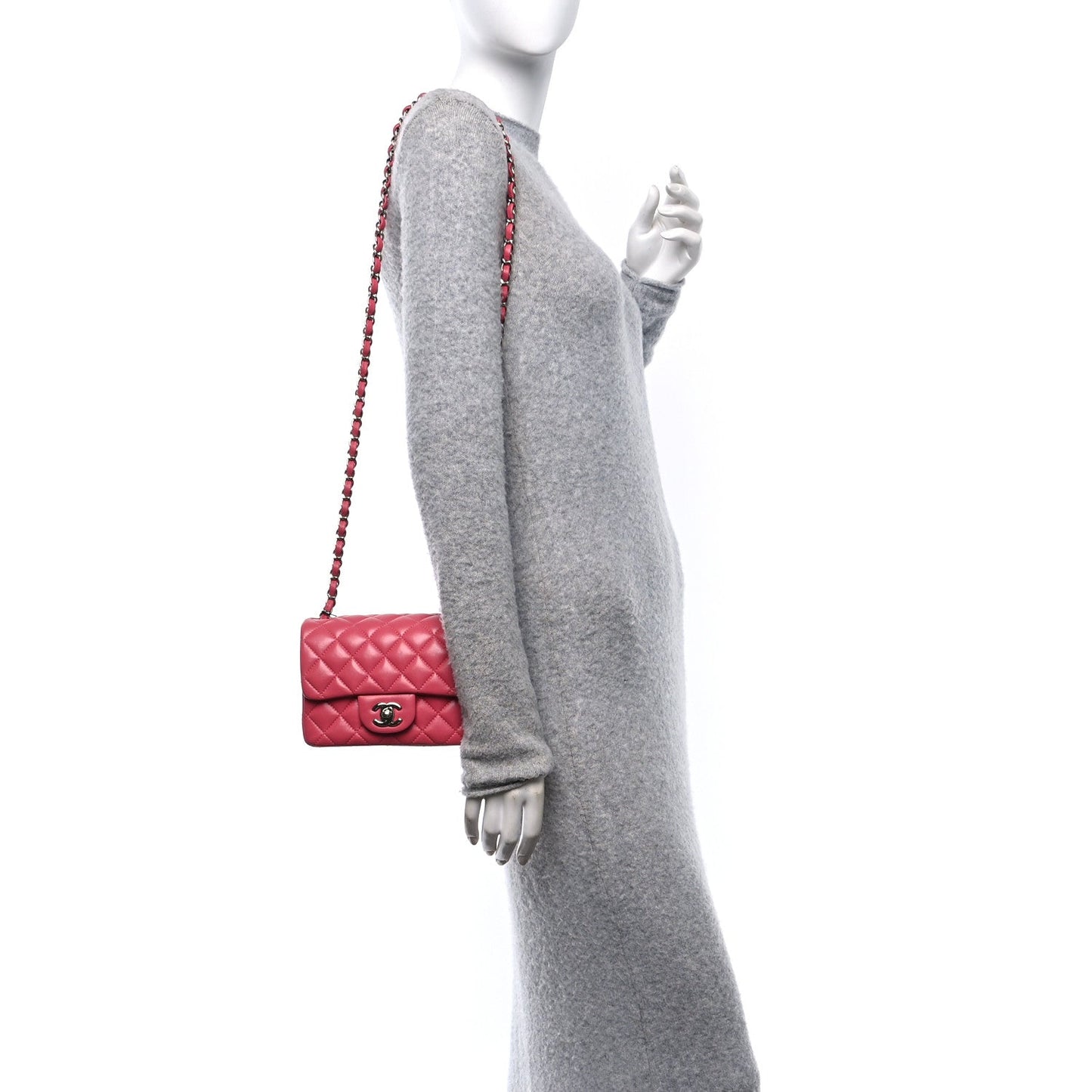 Lambskin Quilted Mini Square Flap Dark Pink