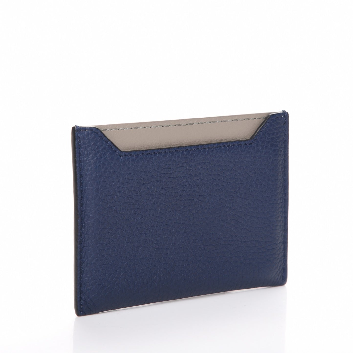 Baby Drummed Calfskin Bi-Color Card Holder Marine Stone
