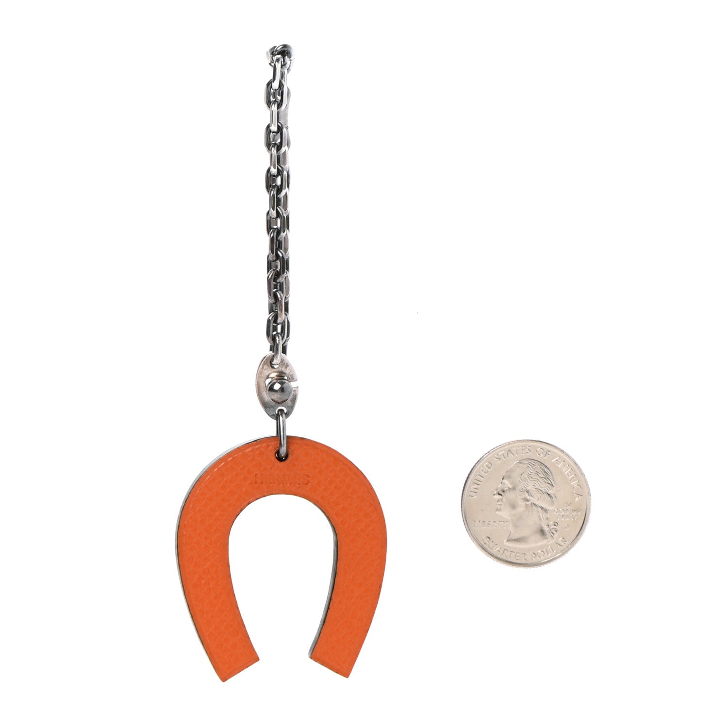 Hermes Epsom Lucky Horseshoe Key Ring Graphite Orange 2 of 4