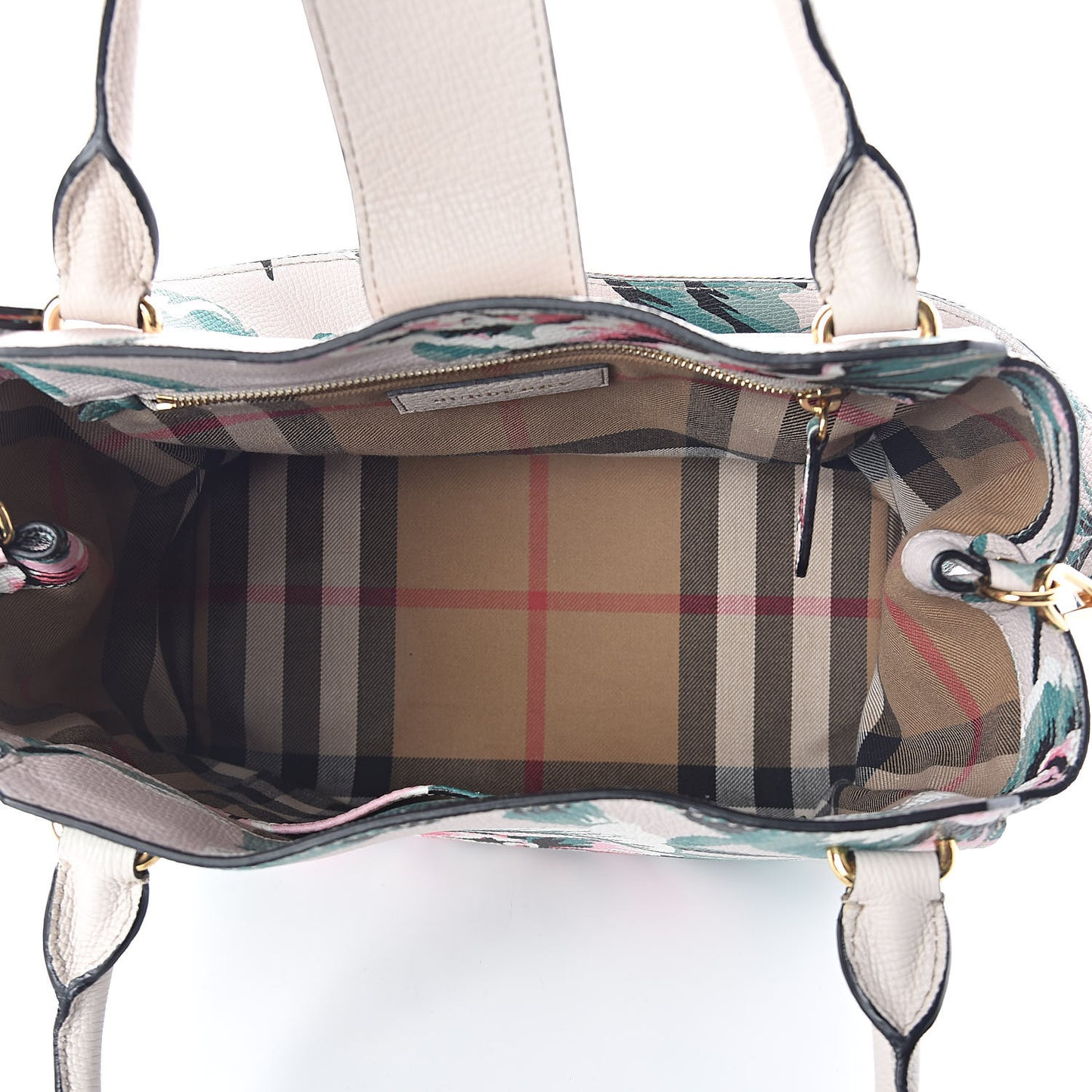 Soft Grain Calfskin Floral Print Medium Buckle Tote Natural Emerald Green