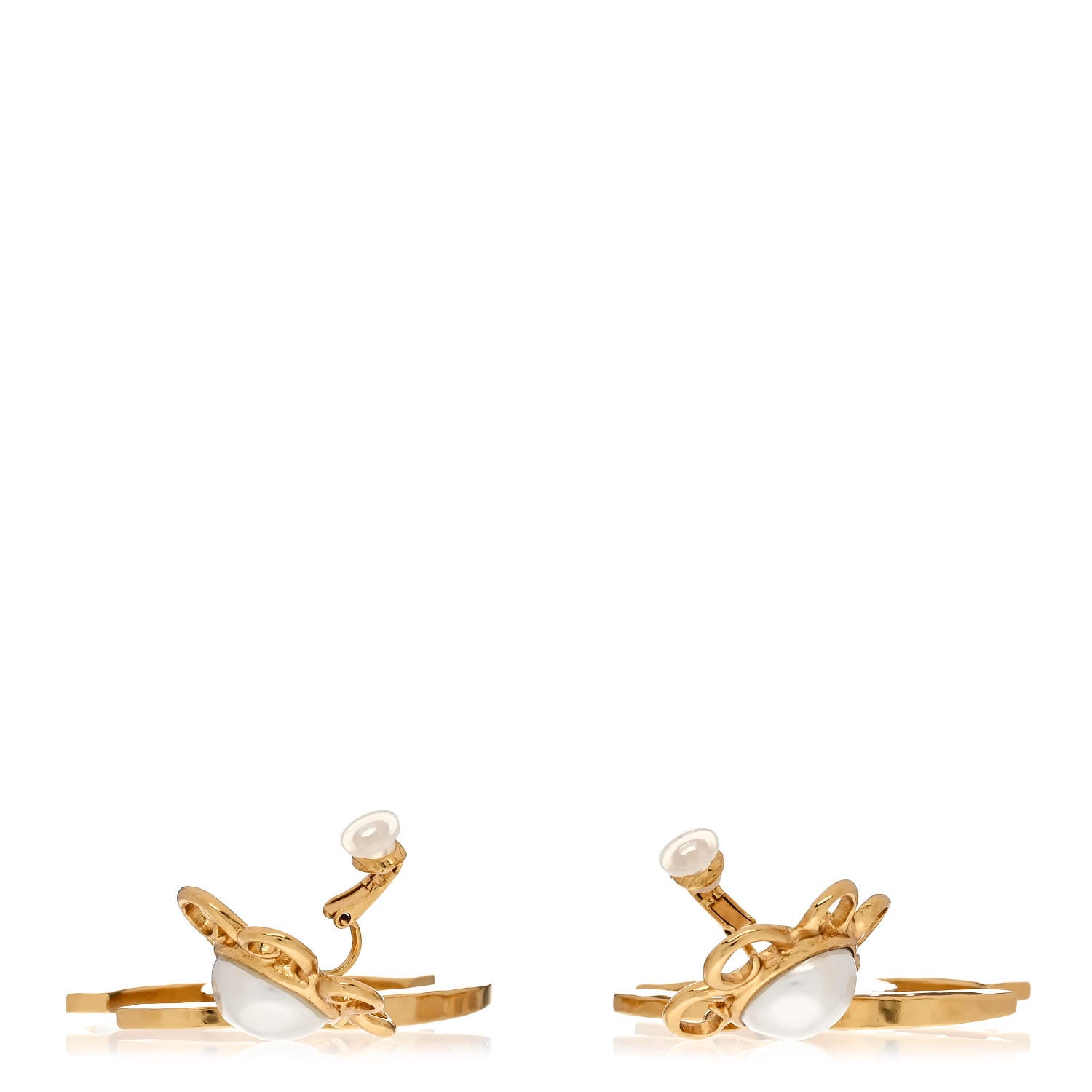 Chanel Metal Enamel Pearl CC Drop Earrings Gold White 3 of 4