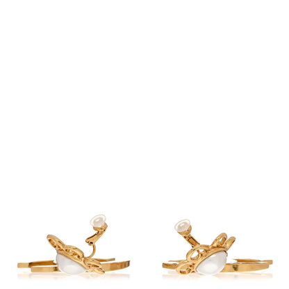 Chanel Metal Enamel Pearl CC Drop Earrings Gold White 3 of 4