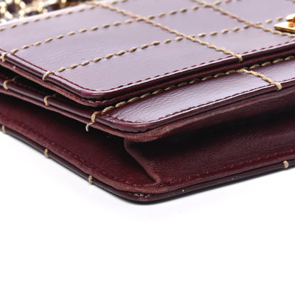 Chanel Calfskin Stitched Square Quilted Wallet On Chain WOC Burgundy 9 of 13