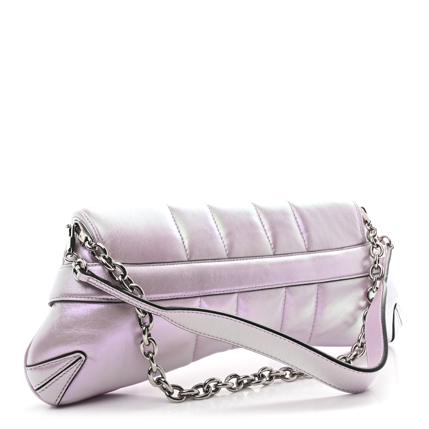 Gucci Iridescent Nappa Vertical Matelasse Medium Maxi Horsebit Chain Shoulder Bag Escape Pink 3 of 10
