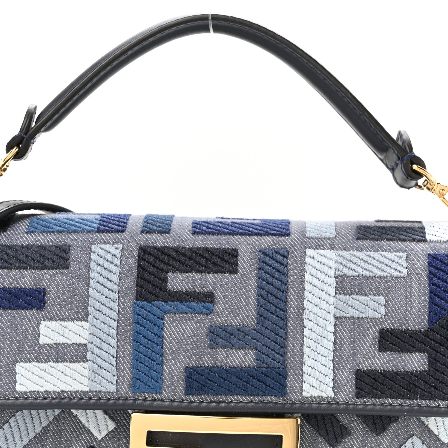 Fendi Canvas Vitello King Seta FF Embroidered Mini Baguette Myrtle Multicolor 8 of 11
